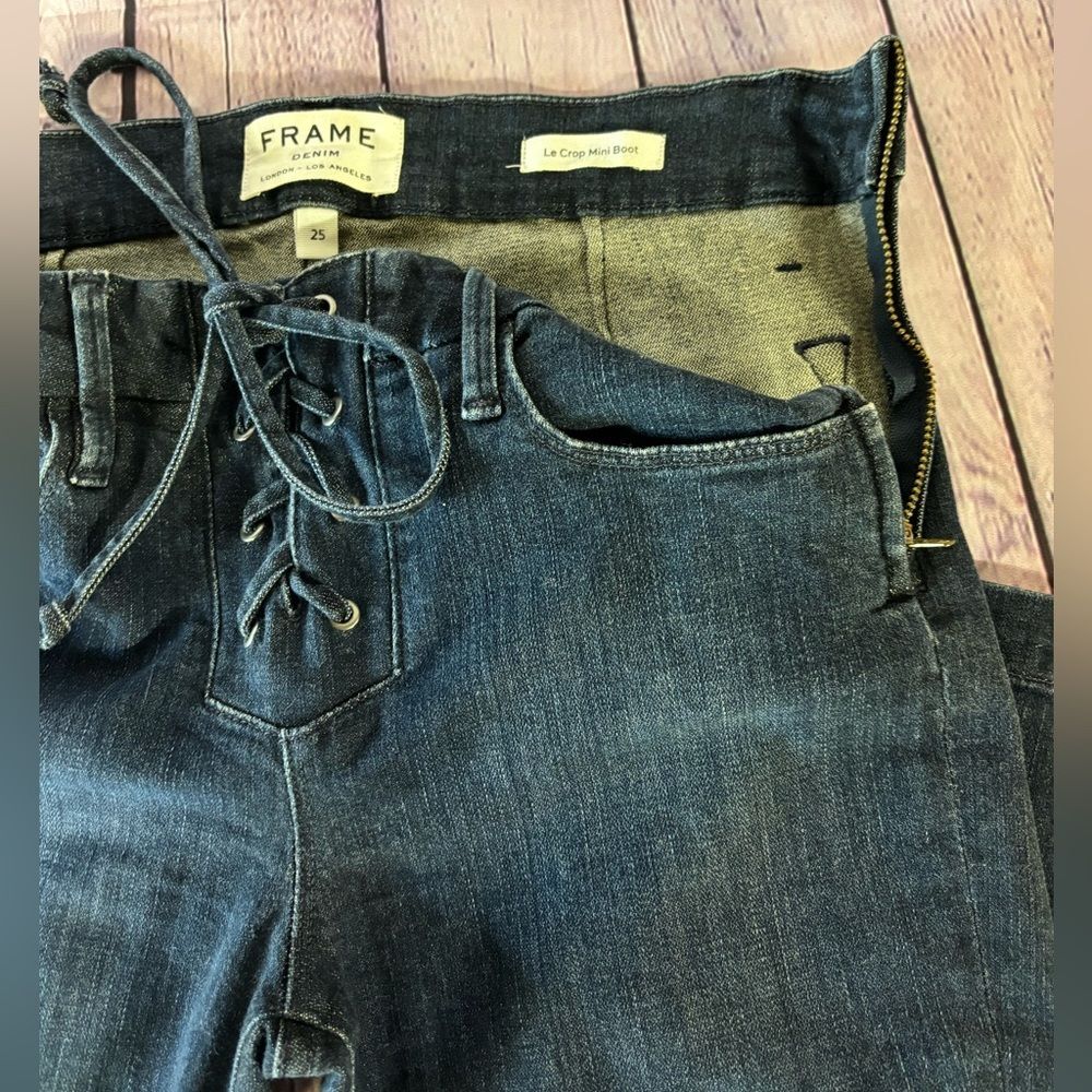 FRAME Denim Le Crop Mini Boot Lace Up Front Side Zip Boho Grunge Jeans Size 25 - Picture 11 of 11